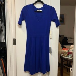 Eliza J nwt blue cotton scalloped short sleeve cotton dress a line Xs